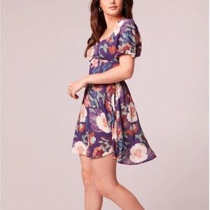 NEW Band of the Free Aimee Purple Floral Puff Sleeve Mini Dress M Viscose